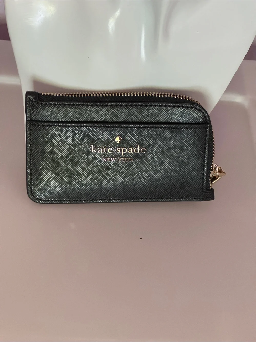kate spade Black Leather Zip Coin and Card holder